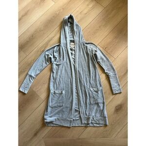 Chaser Cozy Knit Hooded Cardigan Open Front Pockets‎ Gray Casual Comfort
